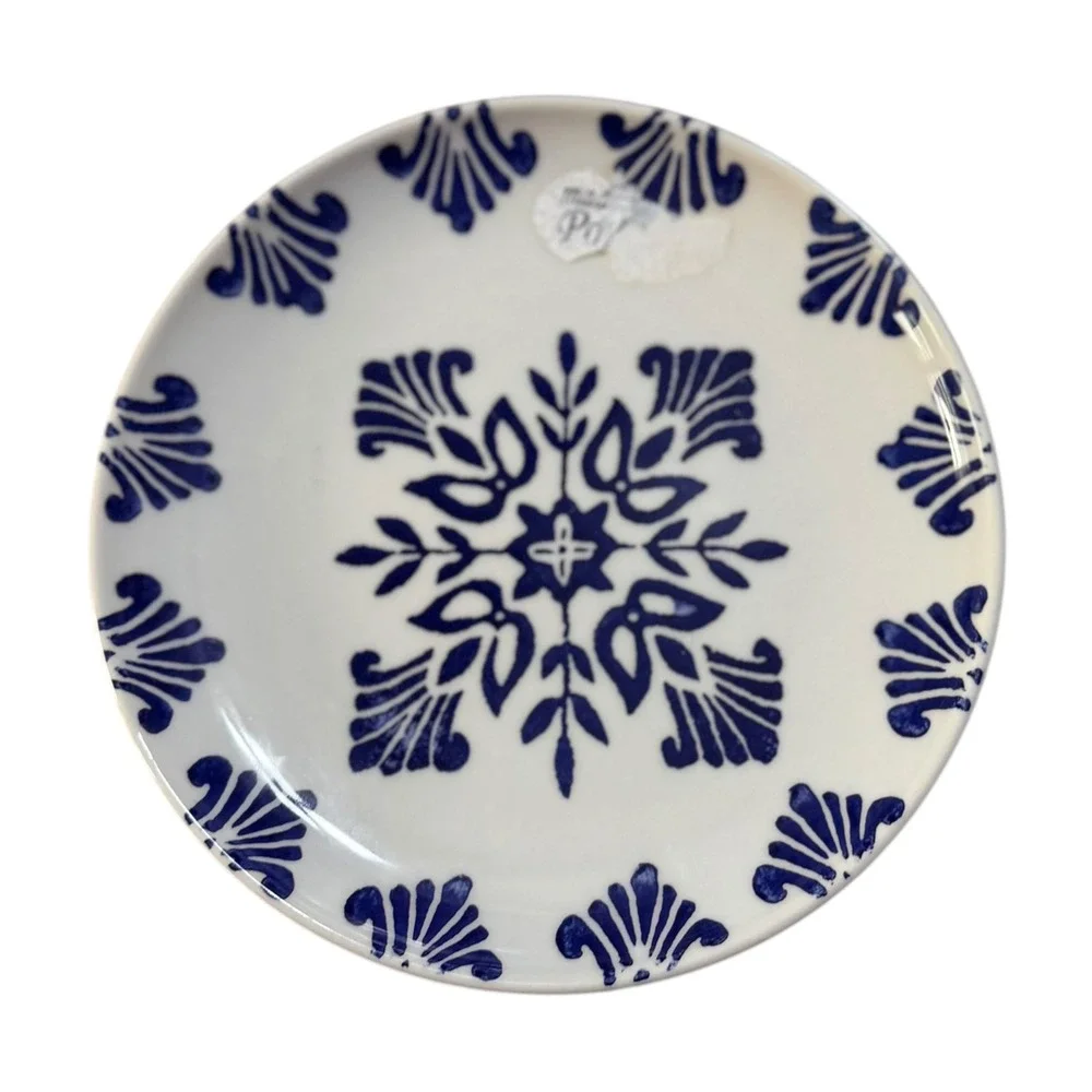 CMG Hand Made in Portugal Blue White Ceramic Appetizer Plates Set of 3 6.5